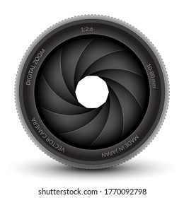 Camera shutter photography icon aperture. Focus vector black lens zoom digital design