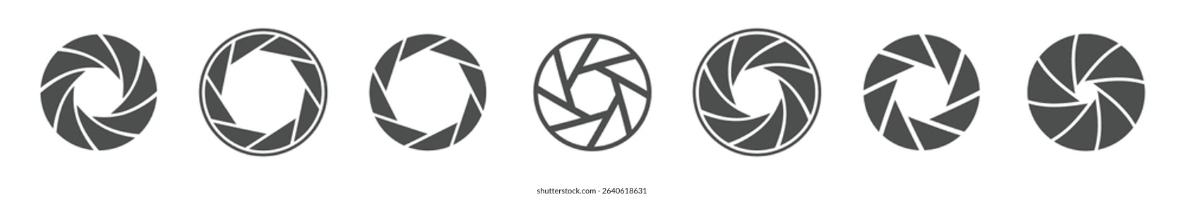 Camera Shutter. Set of camera lens aperture icons with different position of a diaphragm petals
