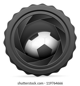 Camera shutter with soccer ball on white background. Vector illustration.