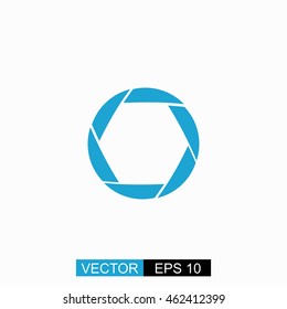 Camera shutter vector. Isolated blue icon on white background.