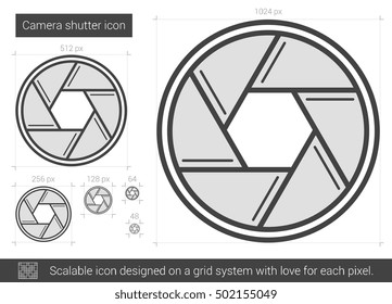Camera shutter vector line icon isolated on white background. Camera shutter line icon for infographic, website or app. Scalable icon designed on a grid system.