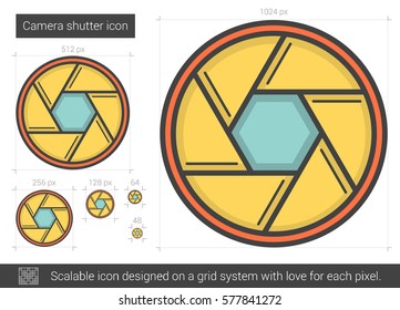 Camera shutter vector line icon isolated on white background. Camera shutter line icon for infographic, website or app. Scalable icon designed on a grid system.