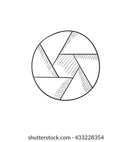 Camera shutter vector sketch icon isolated on background. Hand drawn Camera shutter icon. Camera shutter sketch icon for infographic, website or app.