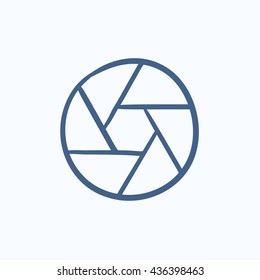 Camera shutter vector sketch icon isolated on background. Hand drawn Camera shutter icon. Camera shutter sketch icon for infographic, website or app.