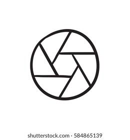 Camera shutter vector sketch icon isolated on background. Hand drawn Camera shutter icon. Camera shutter sketch icon for infographic, website or app.