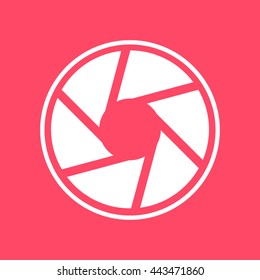 Camera Shutter white icon on magenta color background. Eps-10.