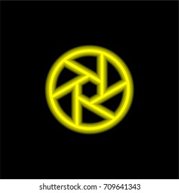 Camera shutter yellow glowing neon ui ux icon. Glowing sign logo vector