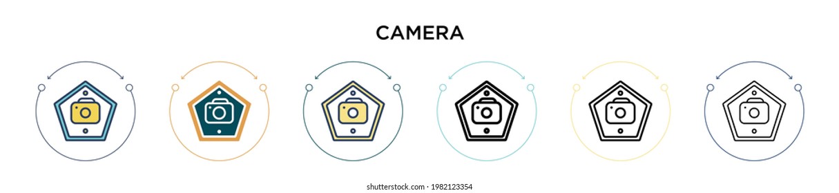 Kamerazeichen-Symbol in voller, dünner Linie, Umriss- und Strichstil. Vektorgrafik von zwei farbigen und schwarzen Kamerazeichen-Vektorgrafiken-Designs kann für mobile, ui, web-basierte