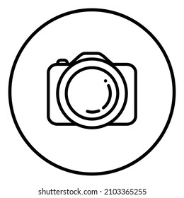 Camera sign line icon inside circle, picture reflex camera, black outline, line icons.