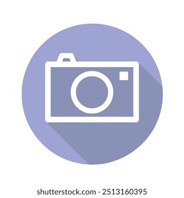Camera Sign and Symbol Icon. Light Purple Button with Long Shadow. Photo, Picture Concept. Flat Design Element.