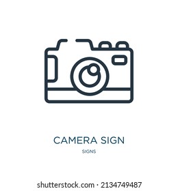 camera sign thin line icon. media, digital linear icons from signs concept isolated outline sign. Vector illustration symbol element for web design and apps.