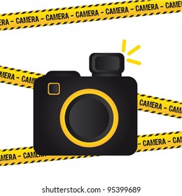 camera sign with yellow lines background. vector illustration