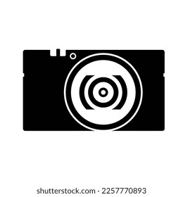 Cámara Silhouette. Elemento de diseño de iconos blancos y negros sobre fondo blanco aislado