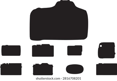 Camera silhouette collection variety set with photography silhouette equipment photographer technology collection professional viewfinder electronics instrument hardware