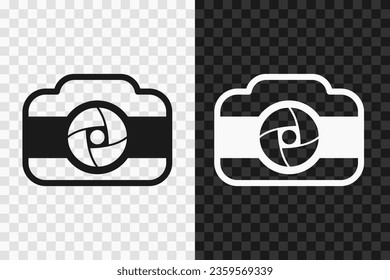Camera silhouette icon, vector glyph sign. Camera symbol isolated on dark and light transparent backgrounds.