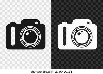 Camera silhouette icon, vector glyph sign. Camera symbol isolated on dark and light transparent backgrounds.