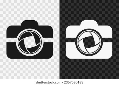 Camera silhouette icon, vector glyph sign. Camera symbol isolated on dark and light transparent backgrounds.