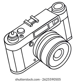 Silhueta de câmera e ilustração de vetor de contorno.