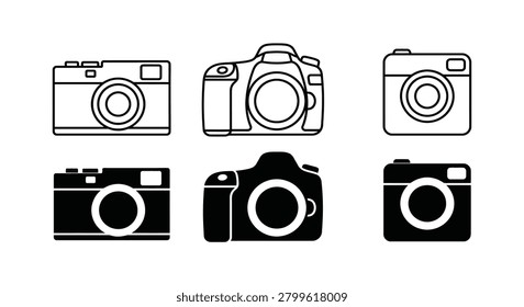 Camera Silhouettes On White Background A Collection Of Photographic Device Shapes