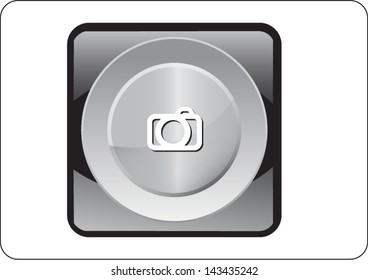 camera silver square web icon on white background