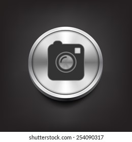 Camera simple icon on silver button