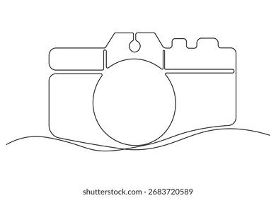 Camera single continuous line art drawing minimalist isolated outline illustration design