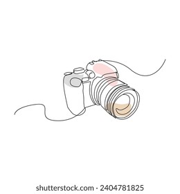 Camera single continuous line drawing. Continuous line draw design graphic vector illustration
