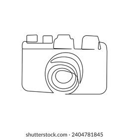 Camera single continuous line drawing. Continuous line draw design graphic vector illustration
