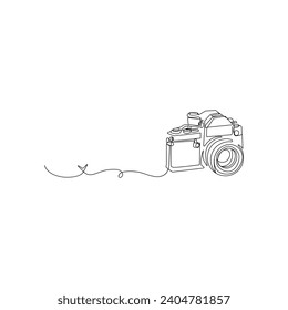 Camera single continuous line drawing. Continuous line draw design graphic vector illustration

