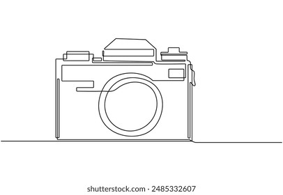 Camera single linear drawing. One line photography tool, minimal logo icon, fine line tattoo. Vector art illustration, Camera icon in continuous line drawing style. Line art of photo camera icon. 