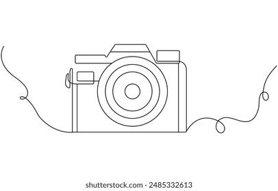 Camera single linear drawing. One line photography tool, minimal logo icon, fine line tattoo. Vector art illustration, Camera icon in continuous line drawing style. Line art of photo camera icon. 