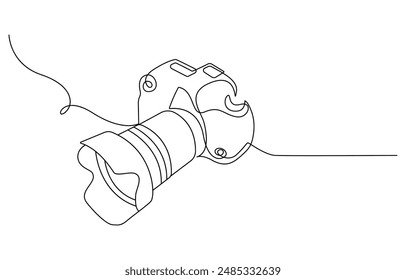 Camera single linear drawing. One line photography tool, minimal logo icon, fine line tattoo. Vector art illustration, Camera icon in continuous line drawing style. Line art of photo camera icon. 