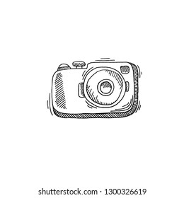 camera sketch drawing icon summer themed, vector illustration