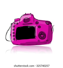 Camera, sketch for your design. Vector illustration
