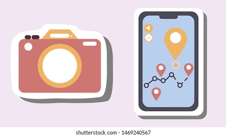Camera and smart phone, design for icon esign for icon, template, web header, publiser or postcard