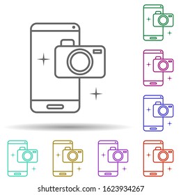 Camera, smartphone, photograph in multi color style icon. Simple thin line, outline vector of social addict icons for ui and ux, website or mobile application