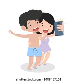 Camera smiling couple taking selfie 