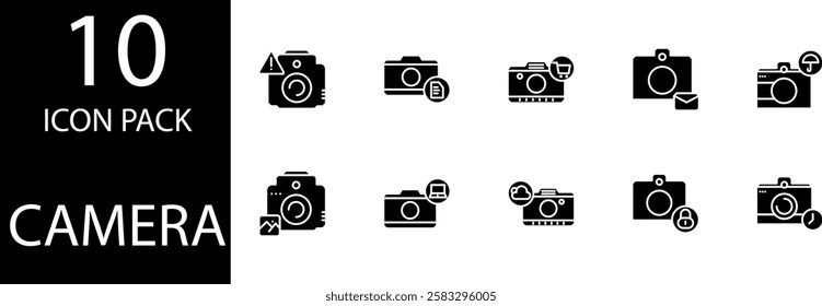 camera Solid Editable Icons set, Camera solid icon with minimalist and modern design, perfect for digital and print projects.
