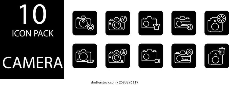 camera Solid Editable Icons set, Photography-themed solid icons are detailed and well-proportioned, providing an aesthetic, high-quality appearance.