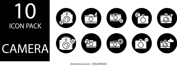 camera Solid Editable Icons set, The solid camera icon design is simple but elegant, providing an attractive appearance for various visual needs.