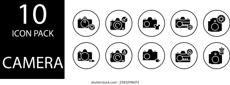 camera Solid Editable Icons set, Modern and aesthetic photography-themed solid icons, ideal for branding and social media purposes.