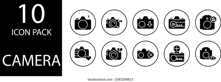 camera Solid Editable Icons set, The camera solid icon design is stylish and versatile, suitable for use in both digital and print projects.