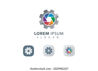 Camera solution gear technological motion lens logo
