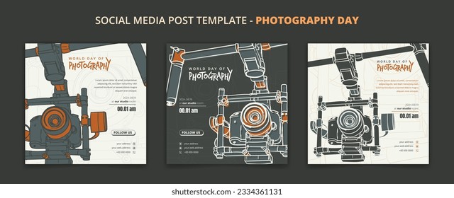 Kamera mit Stabilisator in Social Media-Post-Vorlage für die Gestaltung der Fotografie-Tag-Kampagne