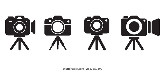 Camera stand icon set, photo camera icon set on white background