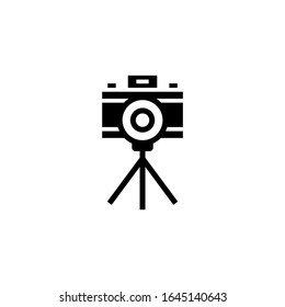 Camera stand vector icon in black flat shape design isolated on white background