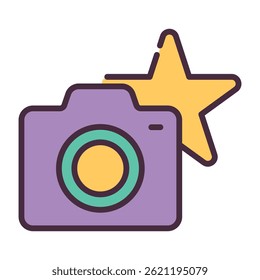 Camera with star icon for photography and favorite memories	
