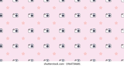 Camera and stars, photography seamless repeat pattern vector background, wallpaper design.