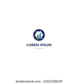 camera statistics logo design on isolated background, camera combine with diagram logo concept
