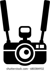 Camera with strap hanging around neck